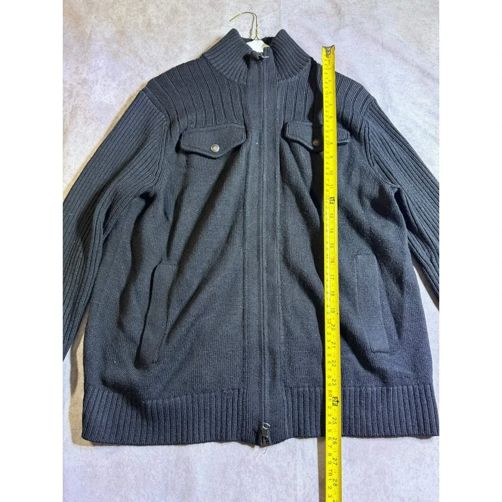 Banana Republic Mens Full Zip Cardigan Sweater Black Merino Wool Blend Size M